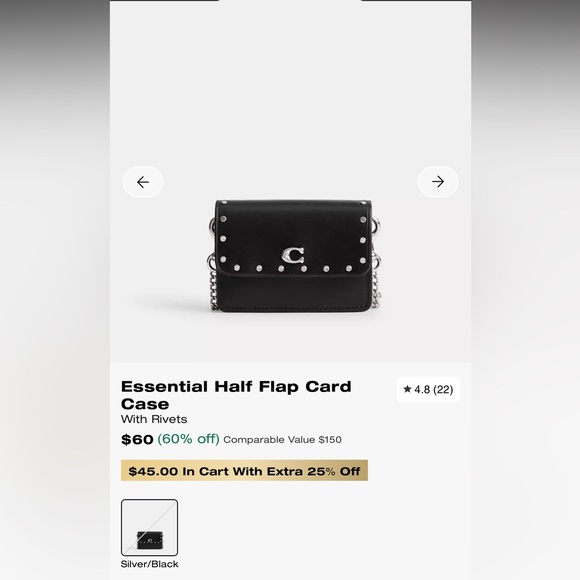 Coach Essential Half Flap Card Case with Rivets (BLACK/SILVER) - Picture 5 of 5